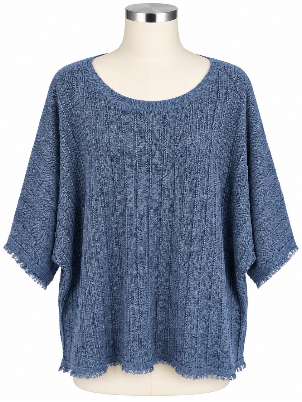 Coldwater Creek Indigo Blue Linen Blend Open Knit Sweater NWT 2X Fringe Hem